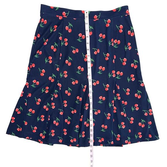 Talbots Navy Blue Cherry Print Retro Knee Length Skirt Size 2 - Picture 9 of 9